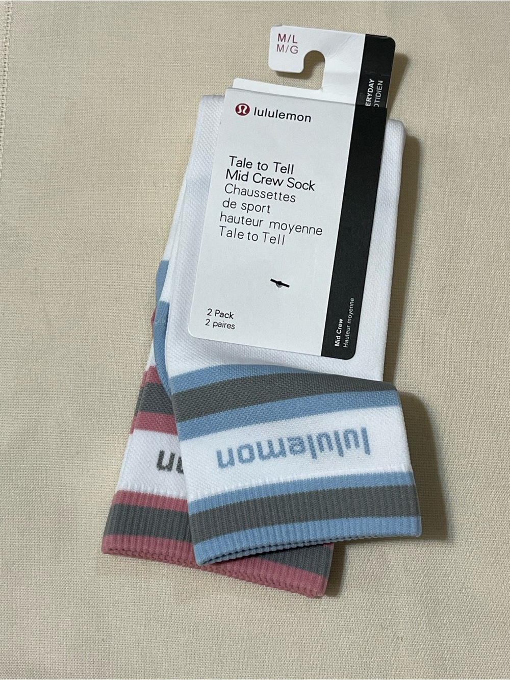 lululemon Tale to Tell Mid Crew Socks in M/L 2 pairs